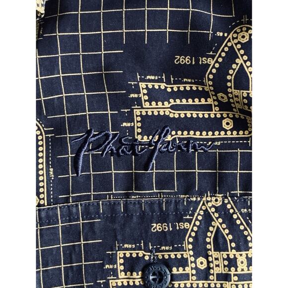 Vintage ‘90s Phat Farm OG Classic Navy/Maize Button Down Shirt Adult Size XXL - Picture 6 of 7